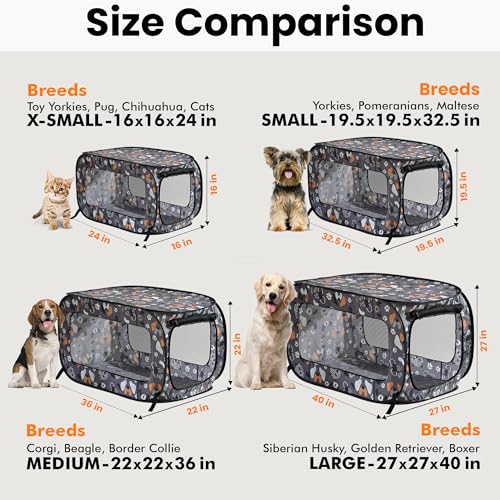 Beatrice Home Fashions Portable, Collapsible, Pop Up Kennel Travel Cat and Dog Crate, 32.5" L x 19.5" W x 19.5" H, Face of Love - color: Face of Love, size: 32.5"L x 19.5"W x 19.5"H