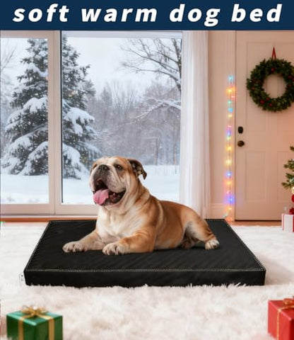 Medium Black Dog Bed with Easy to Wipe Clean Removable Faux Leather Cover, for Up to 30 lbs - color: Black, size: 28"L x 19"W x 3"Th