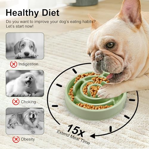 Slow Feeder Dog Bowls,Puzzle Dog Bowl with Anti-Slip, Slow Feeder & Non-Slip Design, Boredom and Anxiety Reducer, Suitable for All Breed Dogs and Cat - color: Green