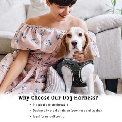 Comfort fit All Weather Step-in Reflective Dog Harness - Adjustable Small Dog Harness Medium Sized Dogs - Soft Padded Easy Walk Dog Vest Harnesses - color: Reflective Black, size: S (Chest 12" - 15.5")
