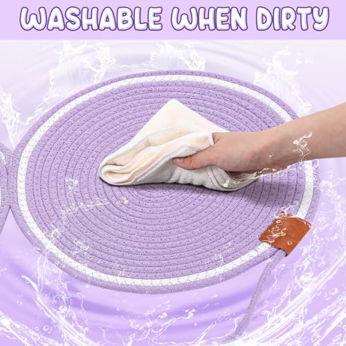 Shinylin 25.6 Inch Large Scratching Mat for Indoor Cats Natural Cotton Rope Flat Scratcher with Ear Hooks and Ball Toy Cat Scratch Rug Pad for Wall, Couch, Carpets, Sofas (Purple) - color: Purple