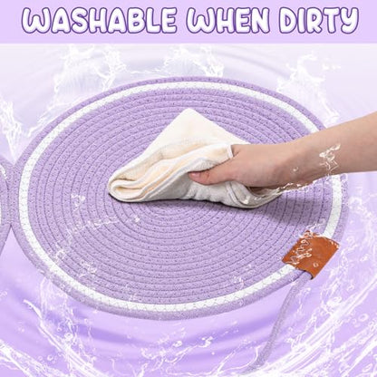 Shinylin 25.6 Inch Large Scratching Mat for Indoor Cats Natural Cotton Rope Flat Scratcher with Ear Hooks and Ball Toy Cat Scratch Rug Pad for Wall, Couch, Carpets, Sofas (Purple) - color: Purple