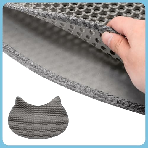 Eggloa6 Cat-Head Cat Litter Mat, Waterproof Kitty Litter Trapping Mat, Double Layer Mat, Easy to Clean, Dark Gray