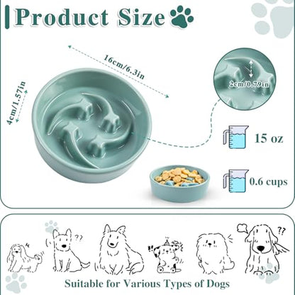 Ceramic Slow Feeder Dog Bowls, 0.6 Cups Dog Food Dish for Small and Medium Breed, Puzzle Dog Food Bowl for Fast Eater, 15OZ, 6.3 inch(Light Green) - color: Light Green-M