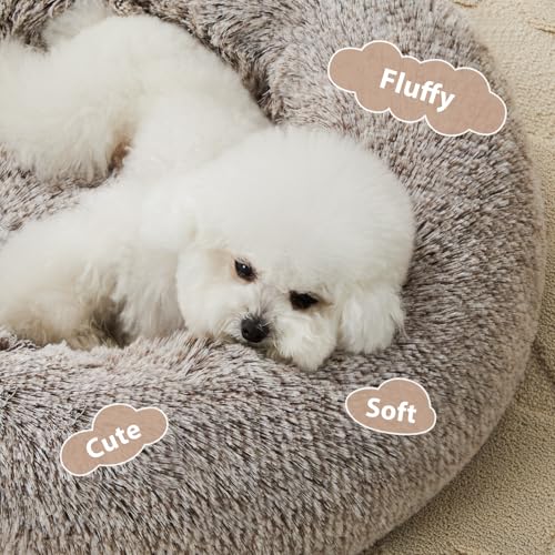WNPETHOME Calming Dog Bed Cat Bed Donut, Faux Fur Pet Bed Self-Warming Donut Cuddler, Comfortable Round Plush Dog Beds (27 x 27 Inch, Light Coffee) - color: Light coffee, size: 27"L x 27"W x 10"Th