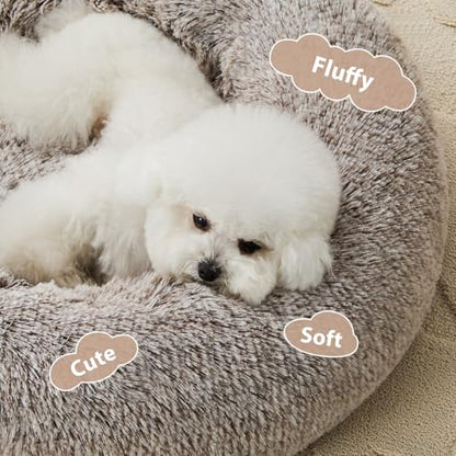 WNPETHOME Calming Dog Bed Cat Bed Donut, Faux Fur Pet Bed Self-Warming Donut Cuddler, Comfortable Round Plush Dog Beds (27 x 27 Inch, Light Coffee) - color: Light coffee, size: 27"L x 27"W x 10"Th
