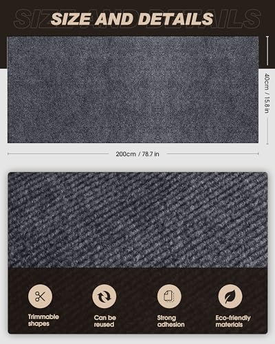 Cat Scratch Furniture Protector, Trimmable Self-Adhesive Carpet, DIY Climb Cat Scratcher Mat for Covering Cat Tower and Couch Protector from Cat Claws (78.7x15.8in Dark Gray) - color: Dark Gray