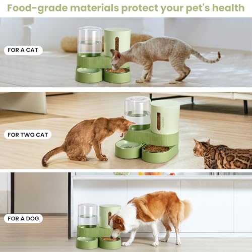 2 Pack Automatic Cat Feeder Stainless Steel Water Dispenser Gravity Food Feeder and Waterer Set with Pet Food Bowl for Small Medium Kitten Puppy Pets Large Capacity(Green) - color: Green