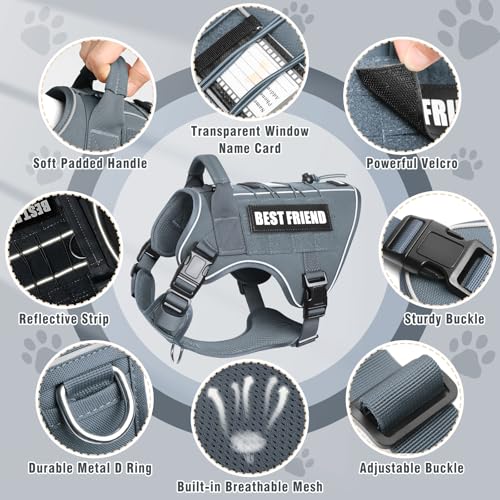Tactical Dog Harness Small Sized Dog,No Pull Military Dog Vest with Handle,Reflective Heavy Duty Pet Harness for Walking Hiking Training Gray S - color: Gray, size: Small