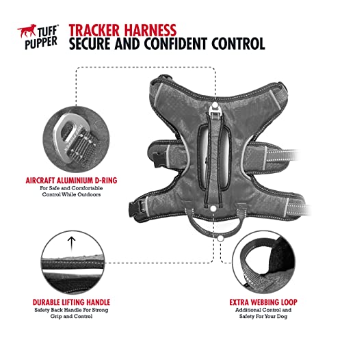 Tuff Pupper Escape Proof No Escape Dog Harness | 5 Point Adjustable Fit Harness for Dogs | Padded Dog Harnesses | Handle Dog Lift Harnesses - color: Steel Grey, size: Small