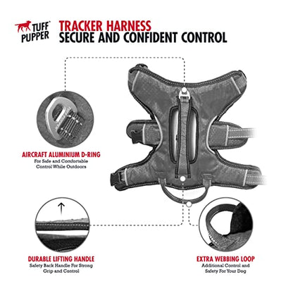 Tuff Pupper Escape Proof No Escape Dog Harness | 5 Point Adjustable Fit Harness for Dogs | Padded Dog Harnesses | Handle Dog Lift Harnesses - color: Steel Grey, size: Medium