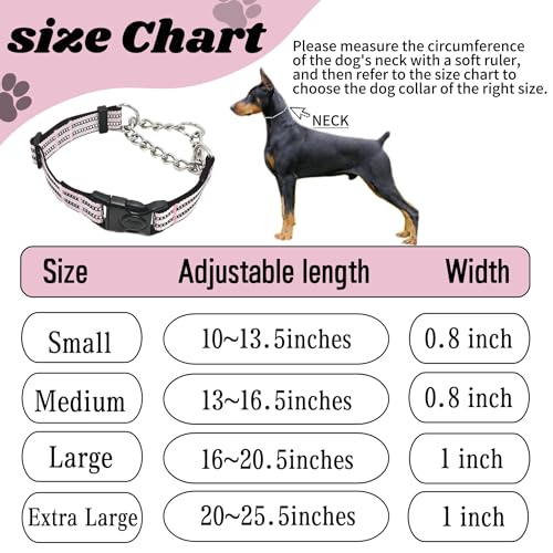 Martingale Dog Collars, Reflective Nylon Collar with Stainless Steel Chain, Adjustable Walking Training Dog Collars with Quick Release Buckle, Suitable for Small Medium Large Dogs(Pink,XL) - color: Pink, size: Extra Large-(dog's neck 20~25.5inches)