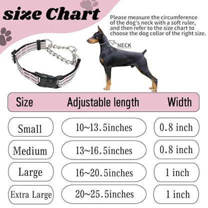 Martingale Dog Collars, Reflective Nylon Collar with Stainless Steel Chain, Adjustable Walking Training Dog Collars with Quick Release Buckle, Suitable for Small Medium Large Dogs(Pink,S) - color: Pink, size: Small-(dog's neck 10~13.5inches)