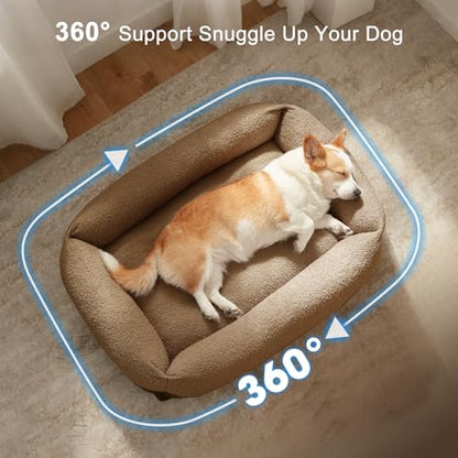 Washable Small Dog Bed, Rectangle Comfy Fluffy Kitten Puppy Bed, Removable Zipper Cover Machine Wash, Breathable Orthopedic Bed Durable Pet Cuddler with Anti-Slip Bottom, 20x19x6 in, Brown - color: Brown, size: S(20"x19"x6”)