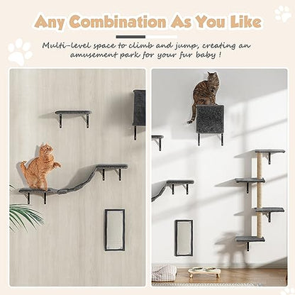 5 Pcs Wooden Indoor Cat Climber - Wall-Mounted Shelves, Perches, Scratching Board, Cat Ladder & Cat Tree - Grey - color: Grey