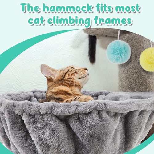 Dansydaisy 3 Pack 13" Large Cat Tree Hammock Basket Bed Lounger Tower Replacement Parts with 6 Pcs Hanging Elastic Strings Pom Pom Toys, Cat Tree Accessories Hammock Attachment (Gray) - color: Gray, size: 13"