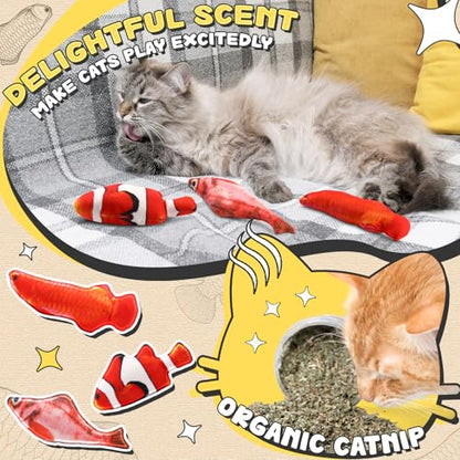 Soulchen 12 Pcs Fish Toy Cat Catnip Toy Interactive Cat Toys, Soft Chew Kicker Toys Simulation Fish Shape Realistic Catnip Doll Interactive Pets Chew Supplies for Indoor Kittens