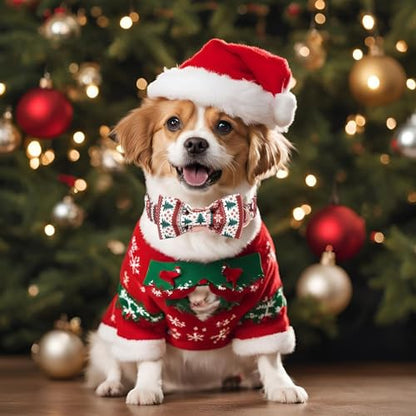 Christmas Dog Collar with Bow Tie - Fair Isle Style Christmas Puppy Collar, Adjustable Metal Buckle Winter Bowtie Dog Collars for Small Medium Large Dogs XS - color: B-Fair Isle Style, size: XS