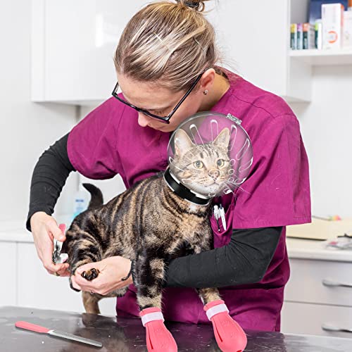 Cat Muzzle for Grooming Kitty Adjustable Hood with Paw Covers Nail Clipper Trimmer Brush Tick Remover Tool Kitten Breathable Anti Bite Muzzles Silicone Anti Scratch Boots for Cats Bathing Shaving
