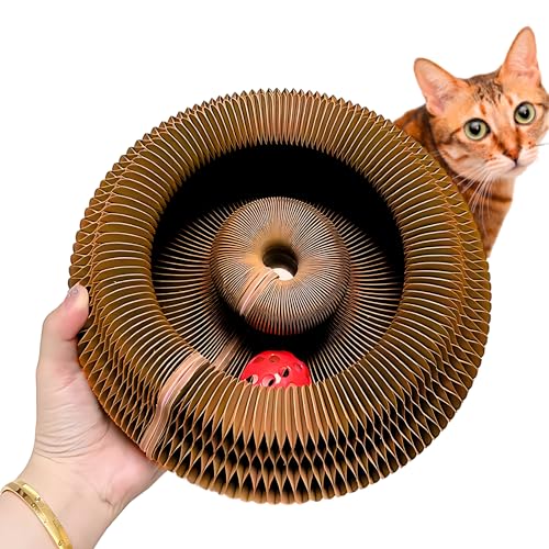 Kitty Kurlz - Kitty Kurlz Magnetic Toy & Reversible Cardboard Scratcher - Collapsible Ball Track with Bell - Durable Eco-Friendly Ring for Play, Chase & Scratch