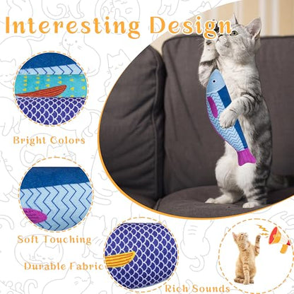 Soft Catnip Toys Fish, 3 Pack Bell Sound Cat Toys, Interesting Indoor Cat Kicker Toys, Durable and Highly Interactive Catnip Toys (Kingfish) - color: Kingfish