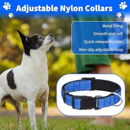 16 Pcs Reflective Puppy Dog Collars Bulk for Litter Dogs, Adjustable Safety Nylon Dog Collar with Locking Buckle, Soft Padded Breathable Puppy Collars for Cats Pets (Small)