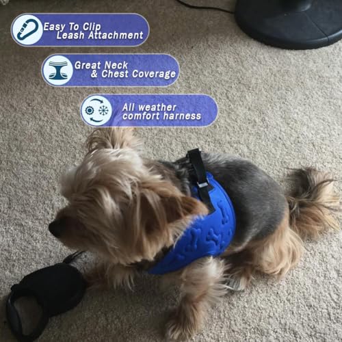Comfort fit All Weather Step-in Dog Harness - Adjustable Small Dog Harness Medium Sized Dogs - Soft Padded Easy Walk Dog Vest Harnesses - color: Blue, size: S (Chest 12" - 15.5")