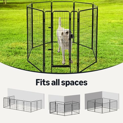 Amazon Basics Dog Playpen, 8 Panels Metal Fence with Door, Foldable for Indoor and Outdoor Use, Suitable for Small to Medium Sized Dogs, 48 Inch Height, Black - style: 8pcs-48"