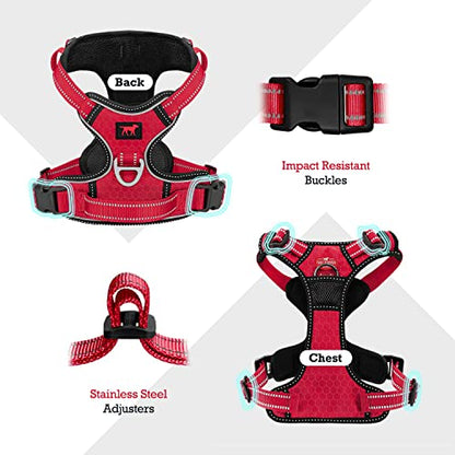 Tuff Pupper No Pull Easy Walk Dog Harness | Heavy Duty Pet Vest | Front & Back Leash Clips | Strong Safety Handle | Reflective Anti Pull Vest | Comfortable Padded Escape Proof Harness (Small, Red) - color: March Red, size: Small (Neck: 10-17" , Chest: 14-