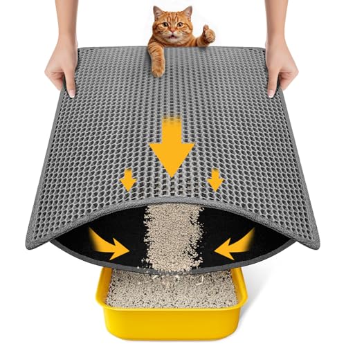 Cat Litter Mat New Size 23.6"x14.6" for Small Spaces, Upgrade Super Waterproof Back Layer Litter Box Mat, Non Slip, Durable, Soft on Paws Kitty Trapping Matt, Gray - color: Gray