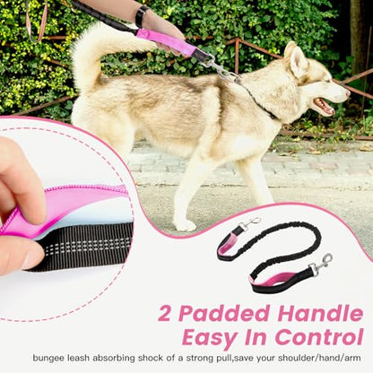 Waist Leash for Medium Large Dog Walking, Bungee Hands Free Leash with Zipper Pouch, Around The Waist No Pull Running Dog Belt, Padded Handle Jogging No Hands Heavy Duty - color: Rose