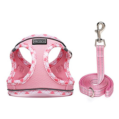 Mercano Soft Mesh Dog Harness and Leash Set, Step-in Reflective Breathable Lightweight Vest Harnesses with Safety Buckle for Small Dogs, Cats (Pink, M) - color: Pink, size: M (Chest: 15.2"-17.5")