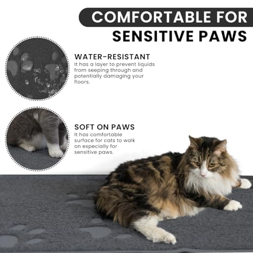 Andalus Small Cat Litter Mat, Pack of 2 - Waterproof, Non-Slip & Easy to Clean Cat Litter Box Mat for Extra Efficient Pet Litter-Trapping, Grey (15.75” X 11.75”) - color: Grey