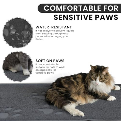 Andalus Small Cat Litter Mat, Pack of 2 - Waterproof, Non-Slip & Easy to Clean Cat Litter Box Mat for Extra Efficient Pet Litter-Trapping, Grey (15.75” X 11.75”) - color: Grey