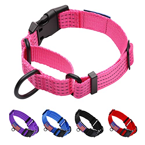 Martingale Collar for Training Dogs. Adjustable Reflective Collars with Buckle-USA Flag- NO Pull-Prevents Slipping Out, for Medium Large XL Dogs. Helps with Strong pullers(L, Pink) - color: Pink, size: L