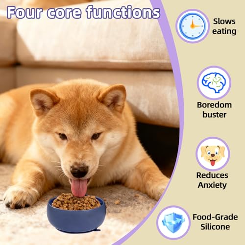Deep Blue Lick Mat for Dogs & Cats - Anxiety Relief Slow Feeder Dog Bowl with Strong Suction - BPA-Free Silicone Puzzle Feeder for Calming, Enrichment & Stress-Free Grooming(Only for Small Dogs) - color: Deep Blue