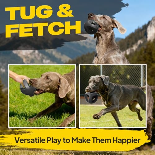 Fida Natural Rubber Dog Balls for Aggressive Chewers, Durable Dog Chew Toys for Large Dogs, Interactive Fetch & Tug of War Toys for Medium Large Breed Non-Toxic Dish Washable,4.5 * 4.5" - color: Jet Black