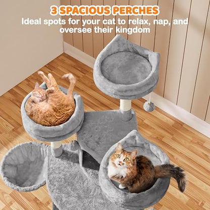 Yaheetech | 68.5in Cat Tree | for Large Cats | Multi-Level Cat Tower with 3 Wide Perches, Large Condo | Stable Pet Play House w/Sisal-Covered Scratching Posts & Board | Light Gray - color: Light Gray, size: 68.5in