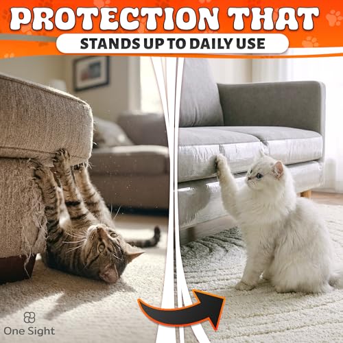 Double Sided Cat Tape for Furniture 4" X 30 Yards – PVC Couch, Carpet and Door Protection with Easy Peel Arrow Marker, Wide Clear Sticky Adhesive Cat Scratch Furniture Protector – Easy to Install