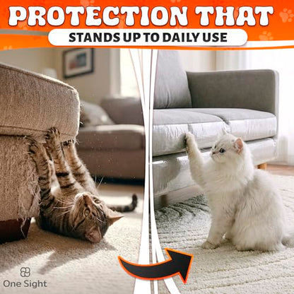 Double Sided Cat Tape for Furniture 4" X 30 Yards – PVC Couch, Carpet and Door Protection with Easy Peel Arrow Marker, Wide Clear Sticky Adhesive Cat Scratch Furniture Protector – Easy to Install
