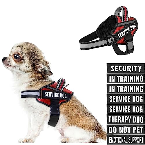Dog Vest Harness and Patches Set, Animire in Training Service Dog Harness with 10 Dog Patches, Reflective Dog Vest with Handle for Small, Medium, Large, and Extra-Large Dogs - color: Red, size: X-SMALL(Chest:14-19 Inch)