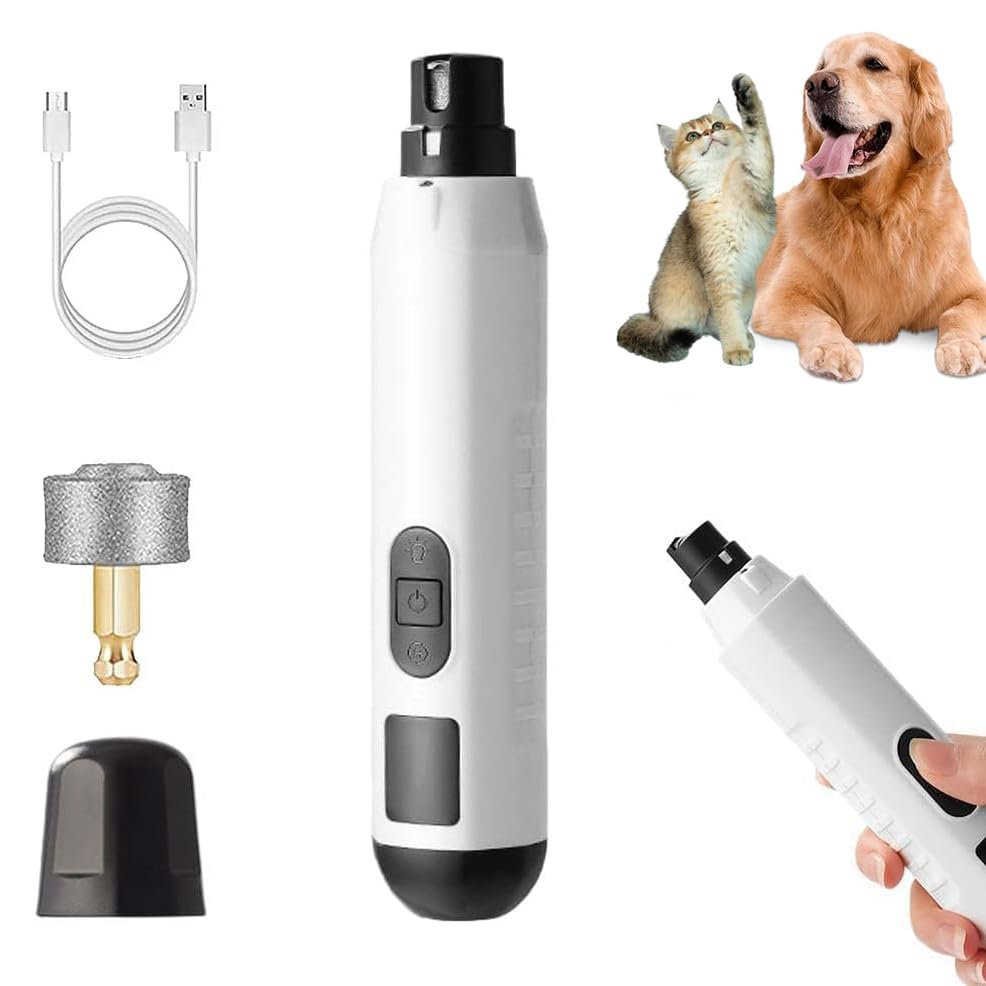 Silent Groom Pro, Nail Trimmer with LED Light & 5 Speeds,Quick USB Charge,Electric Rechargeable Pet Nail Trimmer for Small Medium Large Dogs & Cats - color: White-02