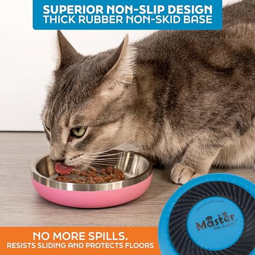 Master Pet Supply Stainless Steel Cat Bowls - 9 oz Heavy Duty - True Blue, Double Wall Extra-Thick Insulated, Non-Slip Pet Water Bowl for Cats & Pets, Anti Rust Metal, Dishwasher Safe - color: True Blue