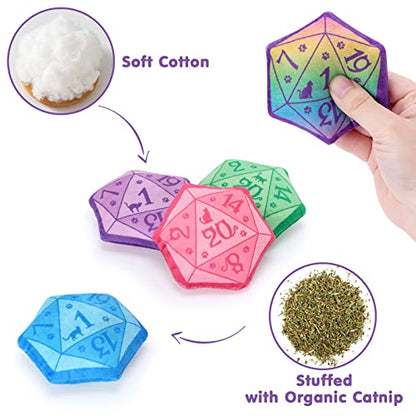 CiyvoLyeen D20 Dice Catnip Toy, DND Interactive Cat Toy Gifts for Role Playing Tabletop Game Soft Plush Funny Cute Kitten Teething Chew Pet Supplies Cat Lover Witchy Gift Idea Dnd Accessories Set of 5 - style: 5 Dices