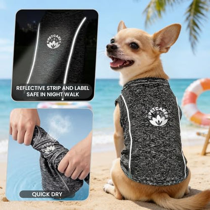 PETCARE Sun Protection Dog Shirts for Small Dogs Quick Dry Soft Stretchy Dog T-Shirts with Reflective Label Tank Top Sleeveless Vest Pet Clothes, Athletic Fabric, Black, L (Chest 19" Length 15.7") - color: Black, size: L ( Suggest 13-17 lbs)