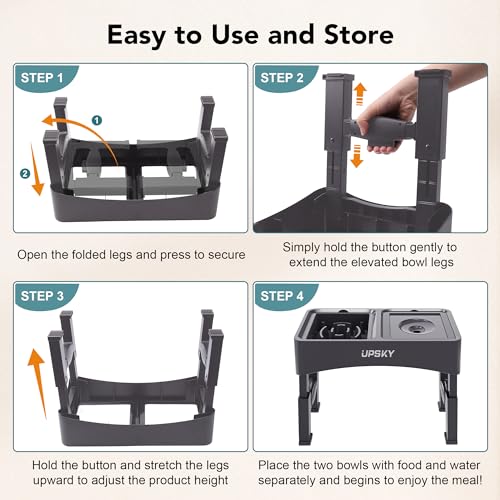UPSKY 3-in-1 Elevated Dog Bowls Slow Feeder, Adjustable Stand, No Spill Water Dispenser, Stainless Steel Food & Water Bowl for Small Medium Dogs - color: D-3 in 1 (Grey)