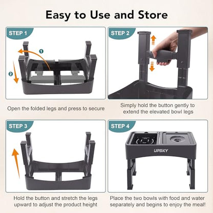 UPSKY 2-in-1 Elevated Dog Bowls Slow Feeder, 4 Height Adjustable Raised Bowl Stand, No Spill Dog Water Bowls, Anti-Slip Food and Water Bowls for Small Medium Dogs(Not Include Stainless Steel Bowl) - color: A-Water Bowl+Slow Feeder (Grey)