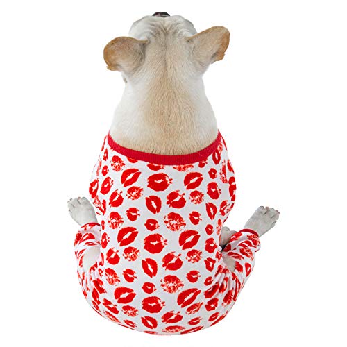 CuteBone Dog Pajamas Valentines Costumes Fleece Pet Clothes Puppy Onesie Winter Holiday Cute Cat Jammies Keep Your Pet Warm in The Cold Weather P116M - color: Kisses, size: Medium