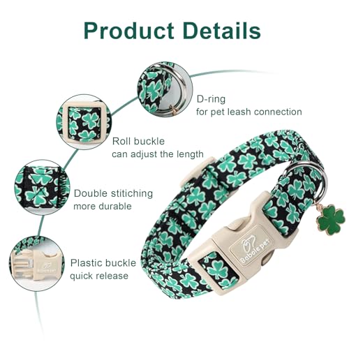 St Patricks Day Dog Collar for Small Dogs - Green Lucky Shamrock Boy Dog Collars, Irish Clover Pattern Black Male Puppy Collar with Quick Release Buckle XS - color: Clover, size: XS