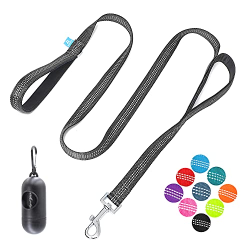 BAAPET Two Handle Dog Leash, Dual Soft Padded Handles with Traffic Control Handle Leash for Small Medium or Large Dogs (3/4'' x 5 FT, Black) - color: Black, size: 2 Handle (3/4'' x 5 FT)